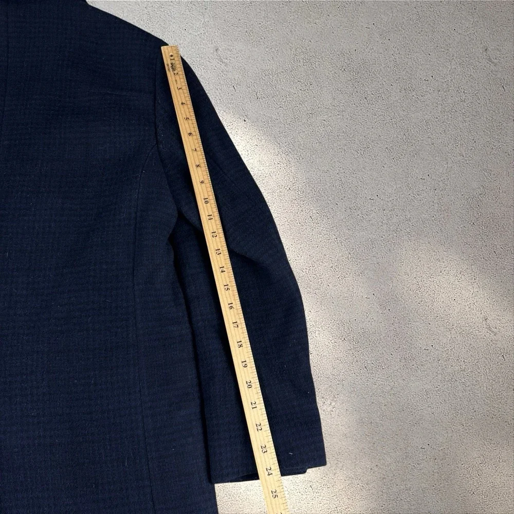 BANANA REPUBLIC Trento Plaid Topcoat Trench Coat Men's Medium Navy Wool Emmetex